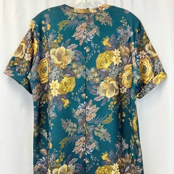 Asos Curve Womens A Line Dress Multicolor Floral Stretch Short Sleeve UK 14 - Picture 4 of 11